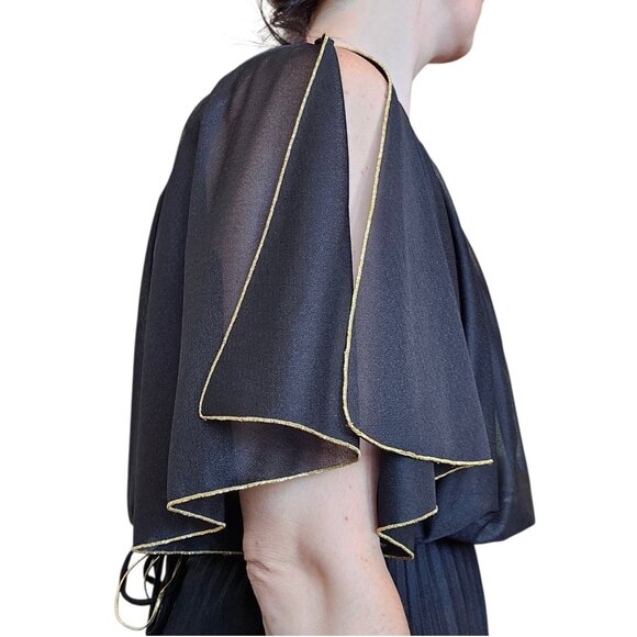 VTG Black Fairy Goddess Long Dress Formal Floor Length Sz 6 Greecian‎ Party Belt - Picture 9 of 16